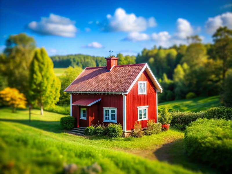 Möbelfotografering av ett tak av röd metall med ett detaljerat lutningsskiftperspektiv royaltyfri illustrationer