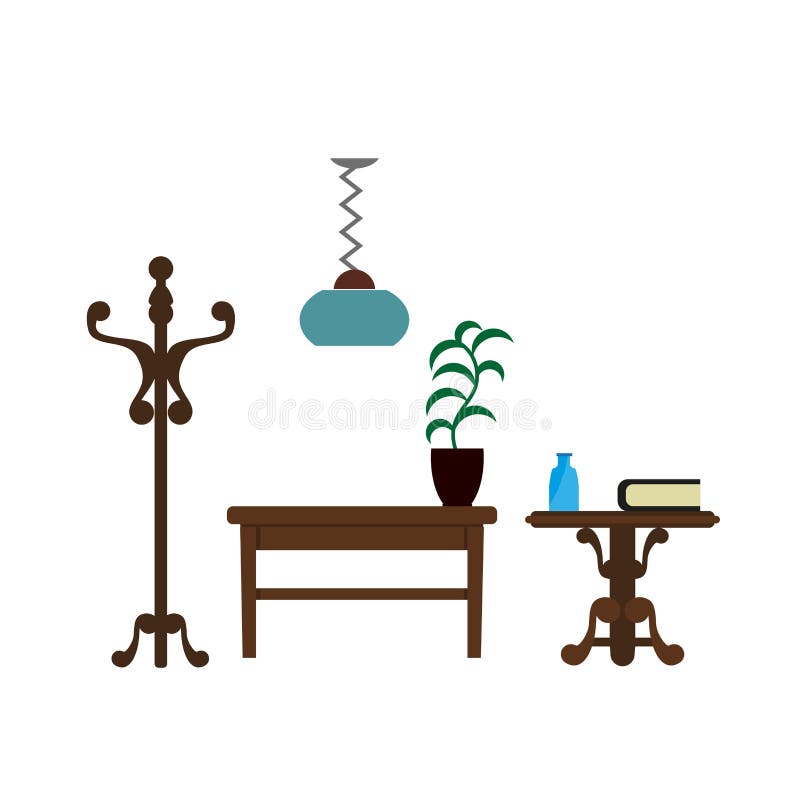 Möblemang lappar symboler för lägenhet för vardagsrumlamp-, hängare- och tabellvektor royaltyfri illustrationer Möblemang lappar symboler för lägenhet för vardagsrumlamp-, hängare- och tabellvektor royaltyfri illustrationer
