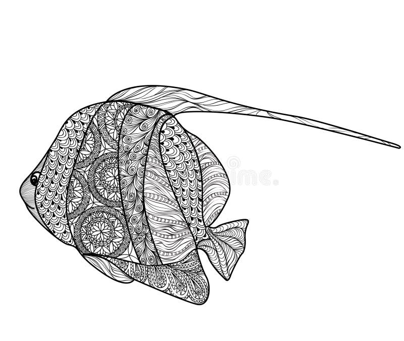 Mönstrad fisk ioalted Illustration för marin- liv för klotter stock illustrationer Mönstrad fisk ioalted Illustration för marin- liv för klotter stock illustrationer