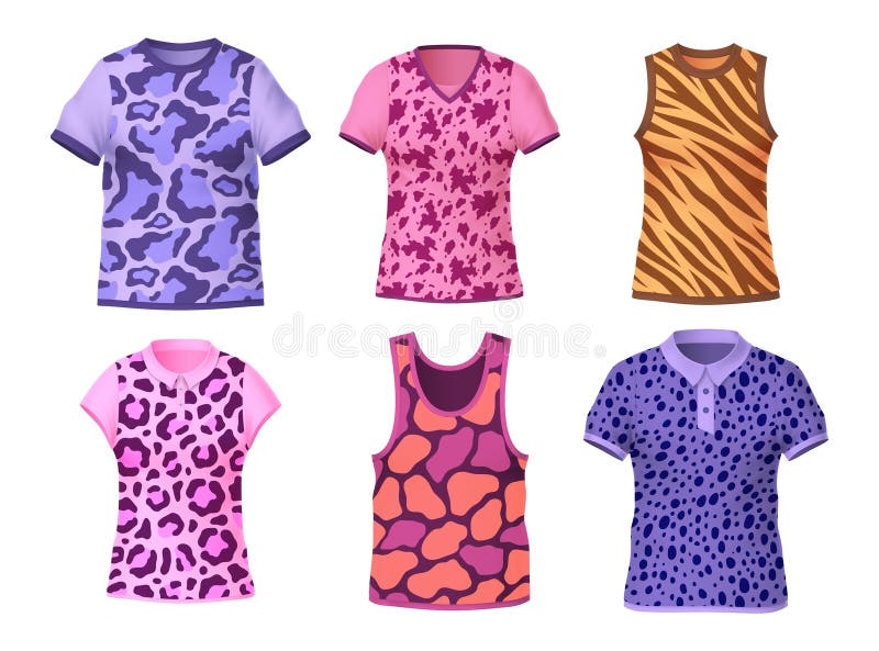 Mönstrad t-tröjor. Trendy Colorful safari shirt. kattkamouflage rosa och lila. modebomull vektor illustrationer