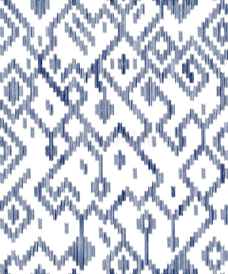 Mönstrar sliten abstrakt geometrisk ikat för person som tillhör en etnisk minoritet ut i blått och vit, vektor vektor illustrationer Mönstrar sliten abstrakt geometrisk ikat för person som tillhör en etnisk minoritet ut i blått och vit, vektor vektor illustrationer