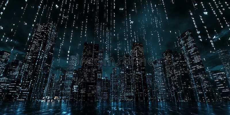 Mörk Cityscape Nightfall i en Futuristisk Metropolis royaltyfri illustrationer
