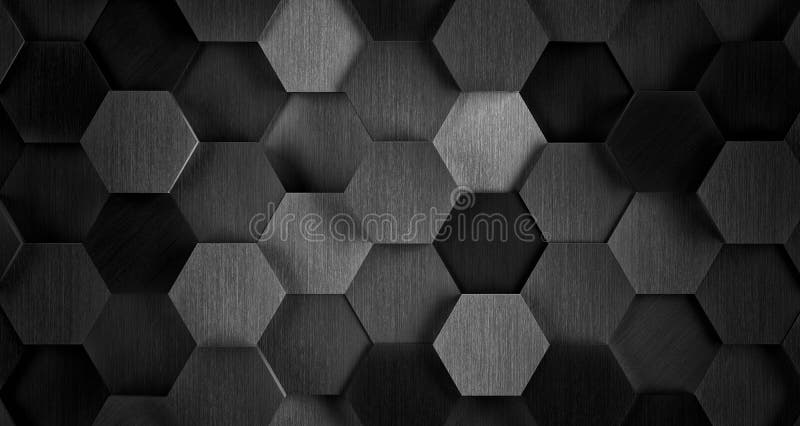 Mörk svartvit sexhörnig tegelplattabakgrund - illustration 3D vektor illustrationer