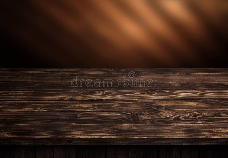 Mörk wood tabell, brun träperspektivinre fotografering för bildbyråer