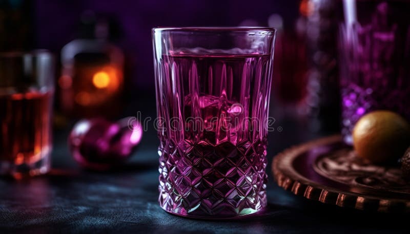 Mörka whiskeycocktail i ett glas på ett träbord som genererats av ai royaltyfri illustrationer