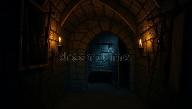 Mörkstenstunneln inuti mystisk gammal arkitektur Stock Photo Generative AI stock illustrationer