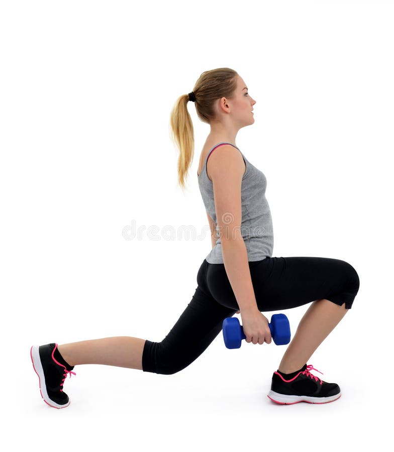 Músculos das coxas do exercício da menina com pesos