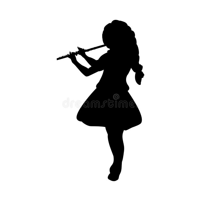 Silhouette girl music playing flute. Vector illustration. Silhouette girl music playing flute. Vector illustration