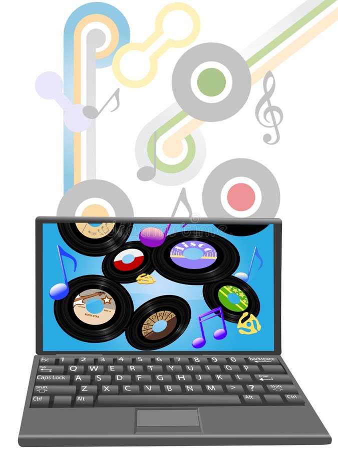 Música de los oldies de la transferencia directa al ordenador portátil libre illustration Música de los oldies de la transferencia directa al ordenador portátil libre illustration