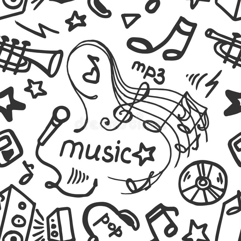 Música do teste padrão da garatuja ilustração stock Música do teste padrão da garatuja ilustração stock