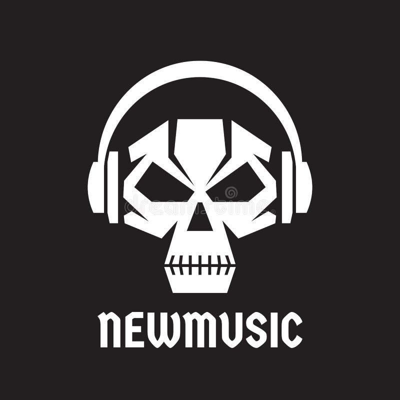 Música nova - vector a ilustração do conceito do molde do logotipo Crânio humano com sinal dos fones de ouvido Sinal do áudio da ilustração royalty free Música nova - vector a ilustração do conceito do molde do logotipo Crânio humano com sinal dos fones de ouvido Sinal do áudio da ilustração royalty free