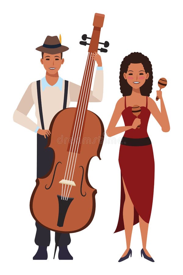 Músico que joga o baixo e os maracas ilustração do vetor Músico que joga o baixo e os maracas ilustração do vetor