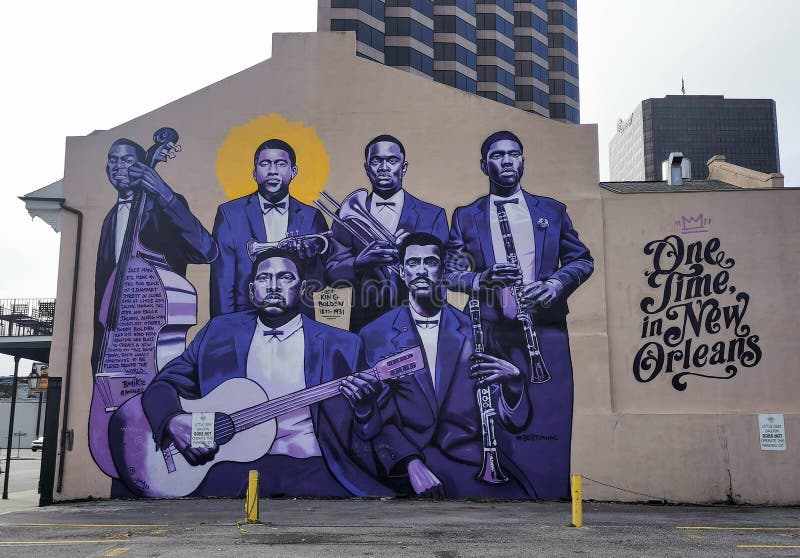 New Orleans, United States - December 25th 2019: Jazz musicians murel by Brandan Odums who became an overnight street-art sensation in 2013. New Orleans, United States - December 25th 2019: Jazz musicians murel by Brandan Odums who became an overnight street-art sensation in 2013