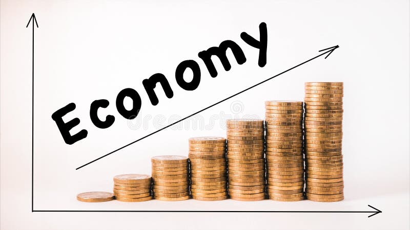 Münzendiagramm gegen Bild zeigt Wirtschaftsverbesserung stockfotografie Münzendiagramm gegen Bild zeigt Wirtschaftsverbesserung stockfotografie