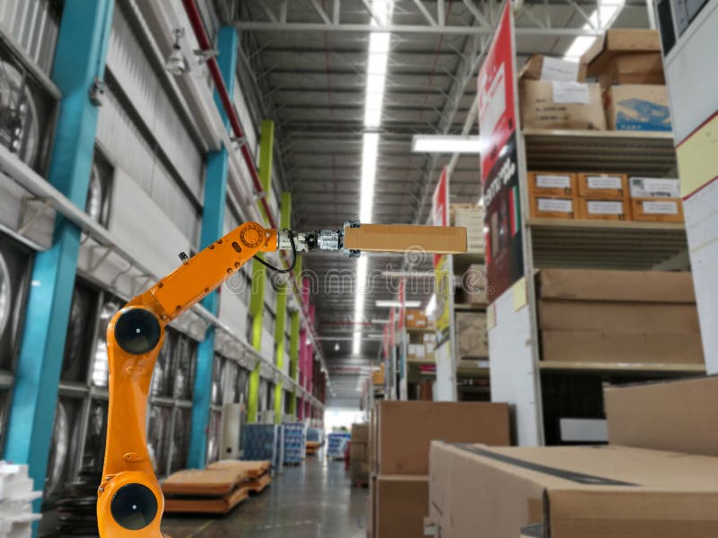 Mądrze robota przemysłu ręki produktów magazynu fabryka obraz stock Mądrze robota przemysłu ręki produktów magazynu fabryka obraz stock