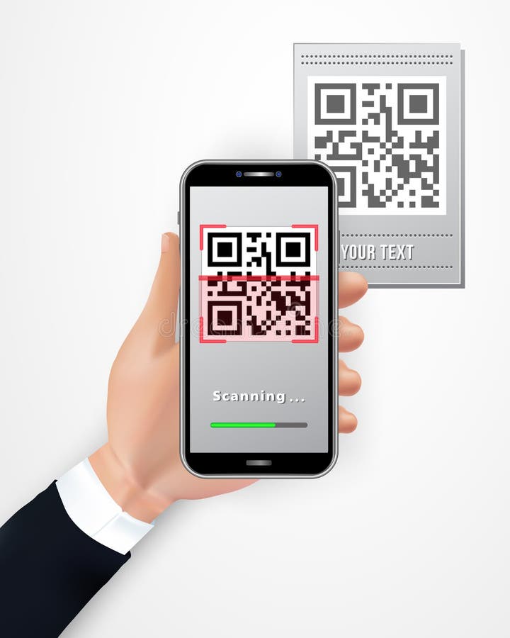 Męska ręka używać smartphone skanować QR kodu metkę odizolowywającą na białym tle Telefon komórkowy z przeszukiwacza app ilustracja wektor Męska ręka używać smartphone skanować QR kodu metkę odizolowywającą na białym tle Telefon komórkowy z przeszukiwacza app ilustracja wektor