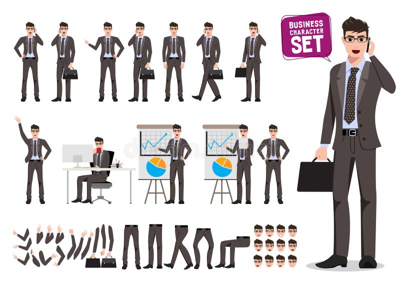 Męski biznesowy charakteru wektoru set Postaci z kreskówki tworzenie biznesowego mężczyzny mienia moblie telefon ilustracji Męski biznesowy charakteru wektoru set Postaci z kreskówki tworzenie biznesowego mężczyzny mienia moblie telefon ilustracji