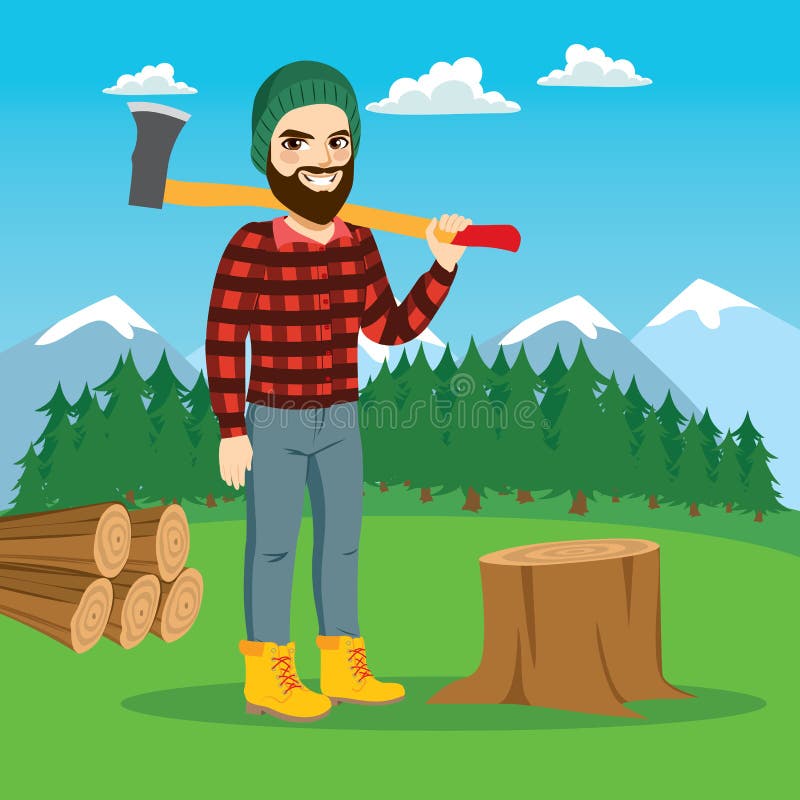 Męski Lumberjack Na lesie ilustracji Męski Lumberjack Na lesie ilustracji