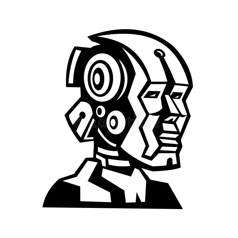 Mężczyzna Humanoid Robot Cyborg Head View Mascot ilustracji
