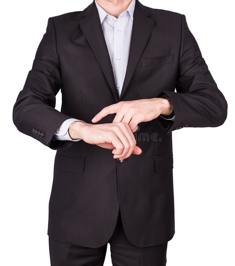 Mężczyzna kostiumu ręki zegarki