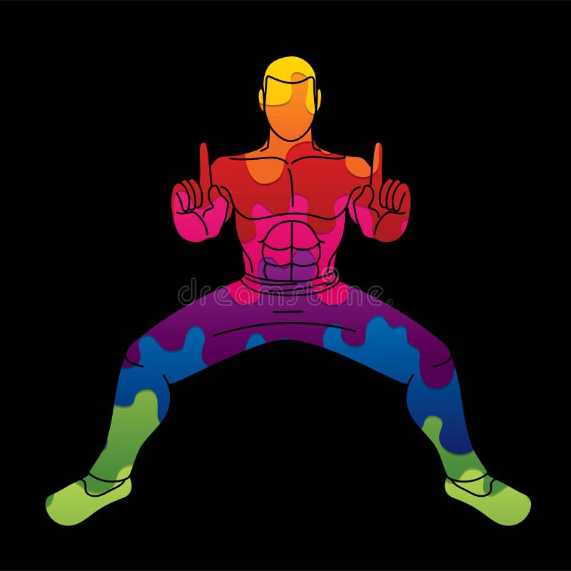 Mężczyzna pozy Kung Fu akcji walcząca grafika ilustracja wektor