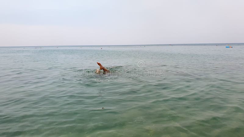 Mężczyzna pływa w morzu w masce. rekreacja