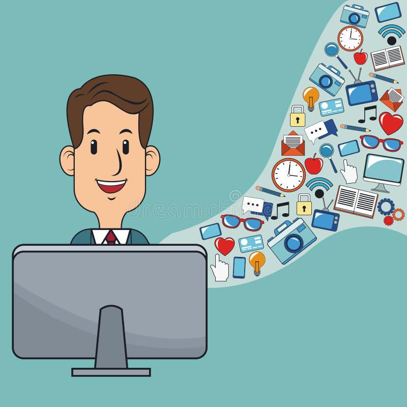 Mężczyzna strony internetowej socjalny cyfrowa marketingowa sieć royalty ilustracja Mężczyzna strony internetowej socjalny cyfrowa marketingowa sieć royalty ilustracja