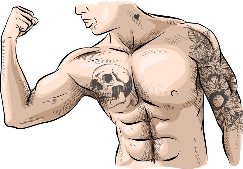Mężczyzna z mięśniami Seksowny brodaty, mięśniowy sportsmen w cajgach, Pozować bodybuilding ilustracji Mężczyzna z mięśniami Seksowny brodaty, mięśniowy sportsmen w cajgach, Pozować bodybuilding ilustracji