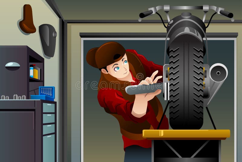 Mężczyzna załatwia motocykl royalty ilustracja Mężczyzna załatwia motocykl royalty ilustracja