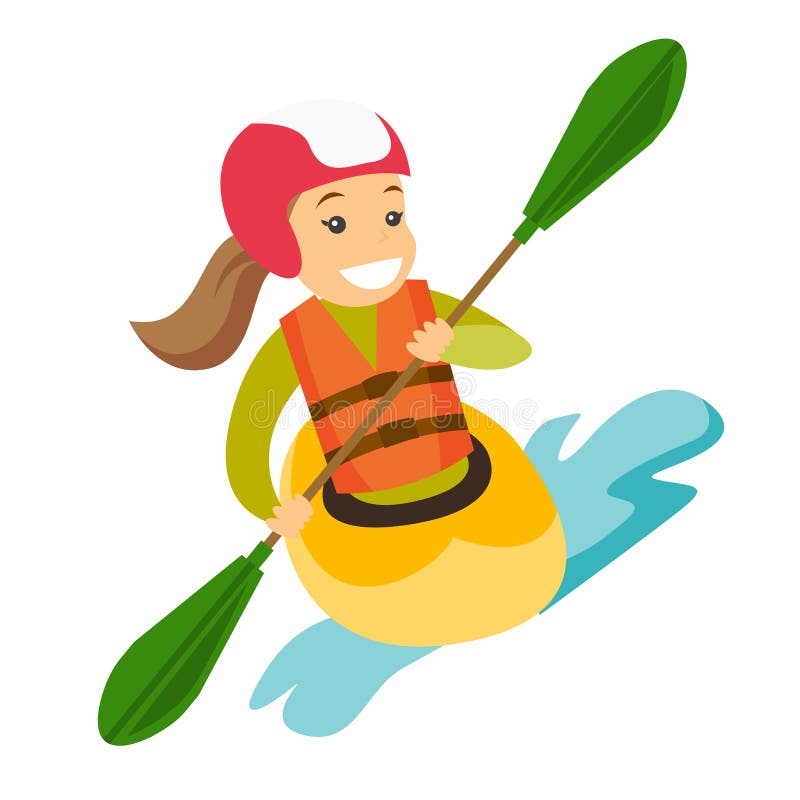 Młoda caucasian biała kobieta jedzie kajaka ilustracji Młoda caucasian biała kobieta jedzie kajaka ilustracji