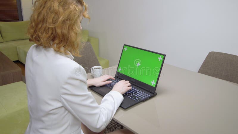 Młoda kobieta pracująca w domu na laptopie zbiory