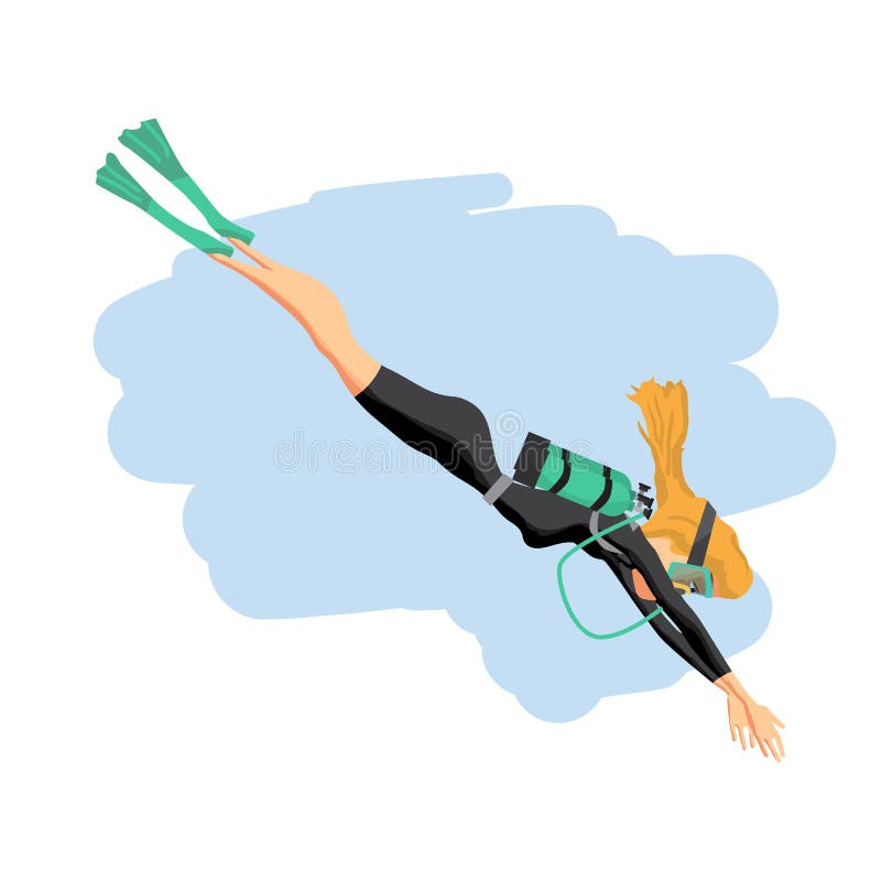 Młoda kobieta w nurkowym kostiumu snorkeling Wektorowa płaska kreskówki bolączka ilustracji Młoda kobieta w nurkowym kostiumu snorkeling Wektorowa płaska kreskówki bolączka ilustracji