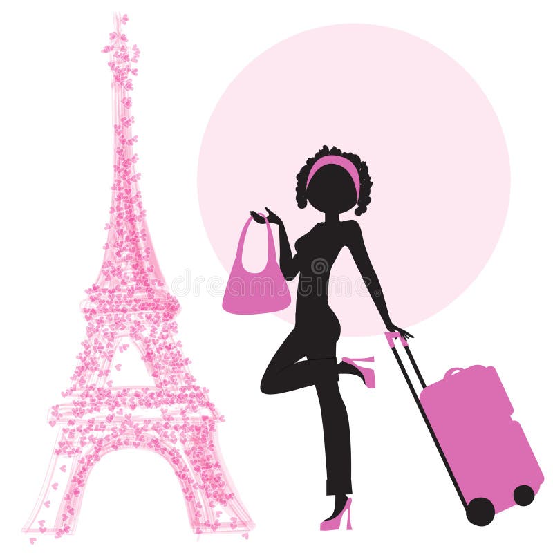 Młoda kobieta z walizką w Paryż