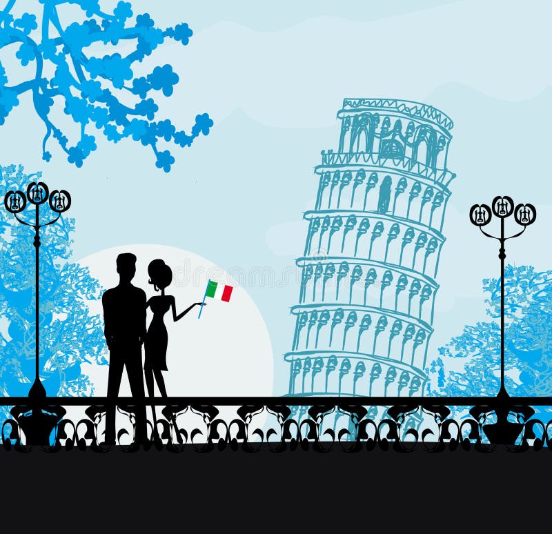 Młoda para turyści w Pisa ilustracji Młoda para turyści w Pisa ilustracji