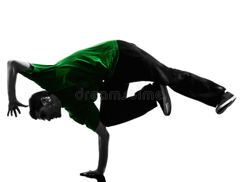 Młodego akrobatycznego przerwa tancerza mężczyzna breakdancing sylwetka obraz stock Młodego akrobatycznego przerwa tancerza mężczyzna breakdancing sylwetka obraz stock