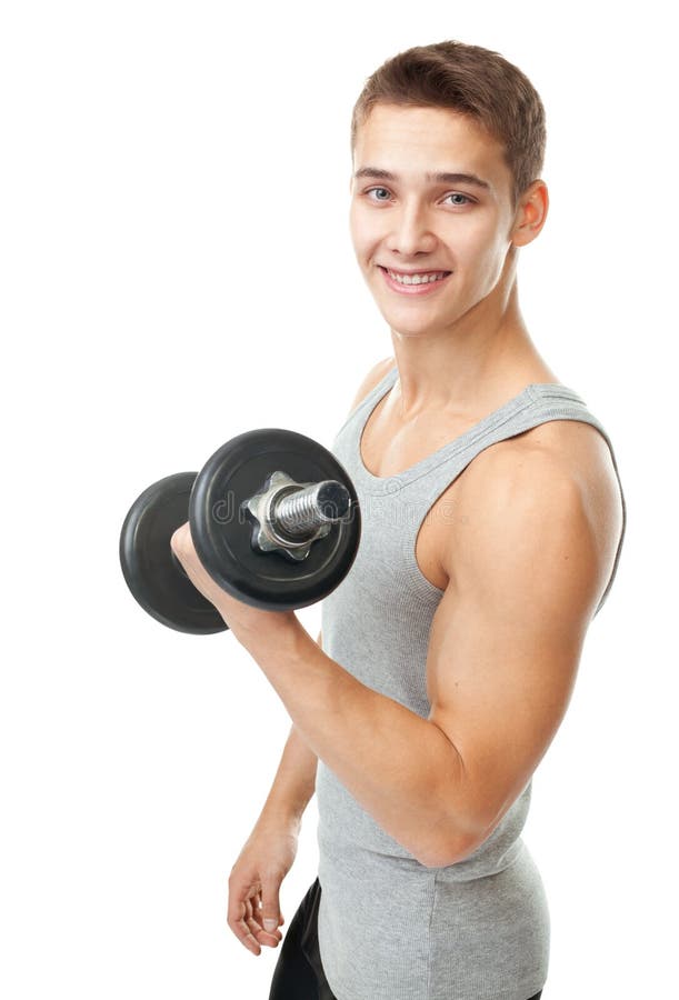 Młodego człowieka bodybuilder ćwiczy z dumbbells obraz royalty free Młodego człowieka bodybuilder ćwiczy z dumbbells obraz royalty free