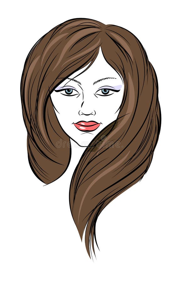 Młodej kobiety twarz z brown długie włosy ilustracja wektor Młodej kobiety twarz z brown długie włosy ilustracja wektor
