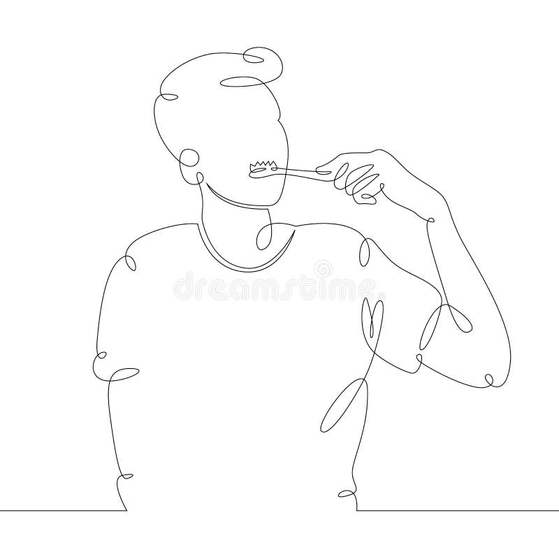 Młody człowiek szczotkuje zęby wcześnie rano ilustracji