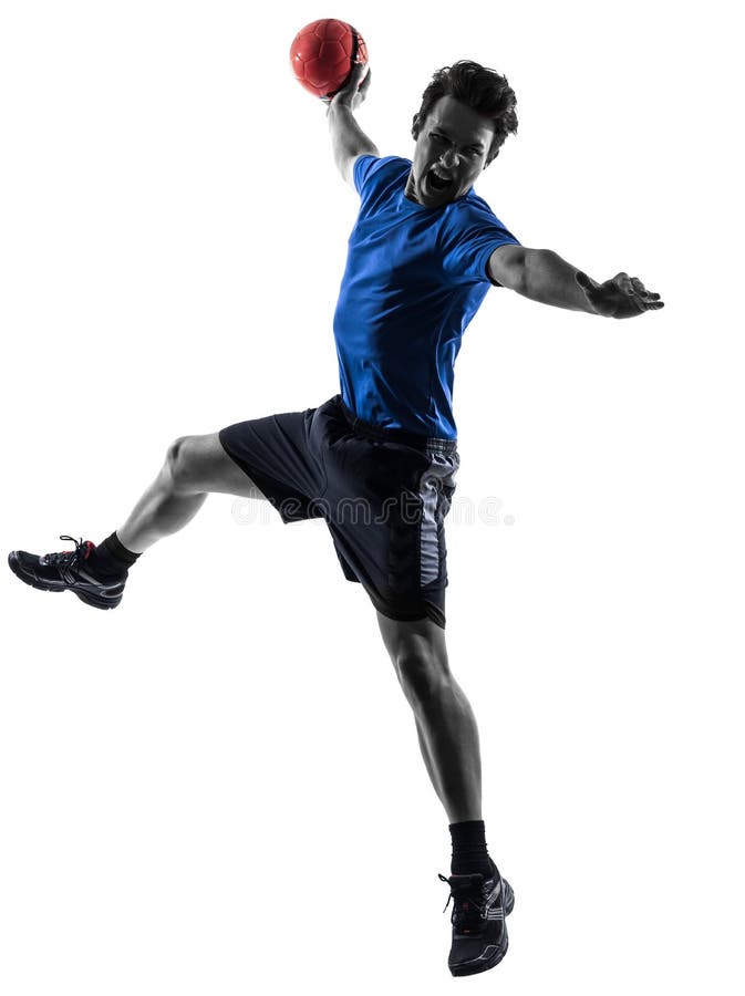 Młody człowiek ćwiczy handball gracza sylwetkę obrazy royalty free Młody człowiek ćwiczy handball gracza sylwetkę obrazy royalty free