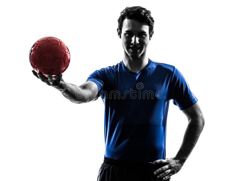 Młody człowiek ćwiczy handball gracza sylwetkę obrazy royalty free Młody człowiek ćwiczy handball gracza sylwetkę obrazy royalty free
