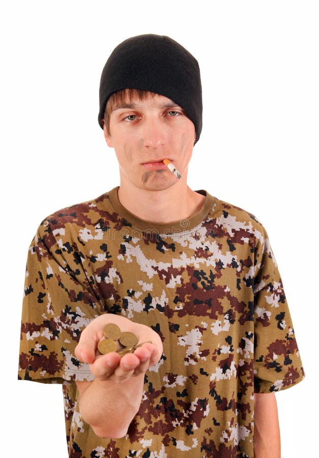 Young Beggar Portrait with Dirty Face Isolated on the White Background. Young Beggar Portrait with Dirty Face Isolated on the White Background