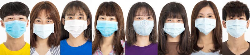 Young people and student wearing medical masks to prevent disease, flu and covid-19. Young people and student wearing medical masks to prevent disease, flu and covid-19.