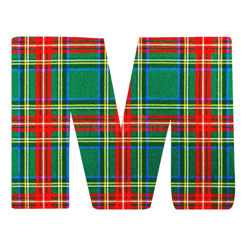 M ALPHABET LETTER - Scottish style fabric texture Letter Symbol Character on White Background. M ALPHABET LETTER - Scottish style fabric texture Letter Symbol Character on White Background.