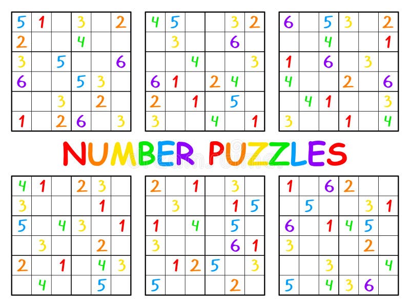 Número Rompecabezas Seis Sudoku Set Ilustración Vectorial Ilustración Vector - Ilustración de kindergarten, 223387916