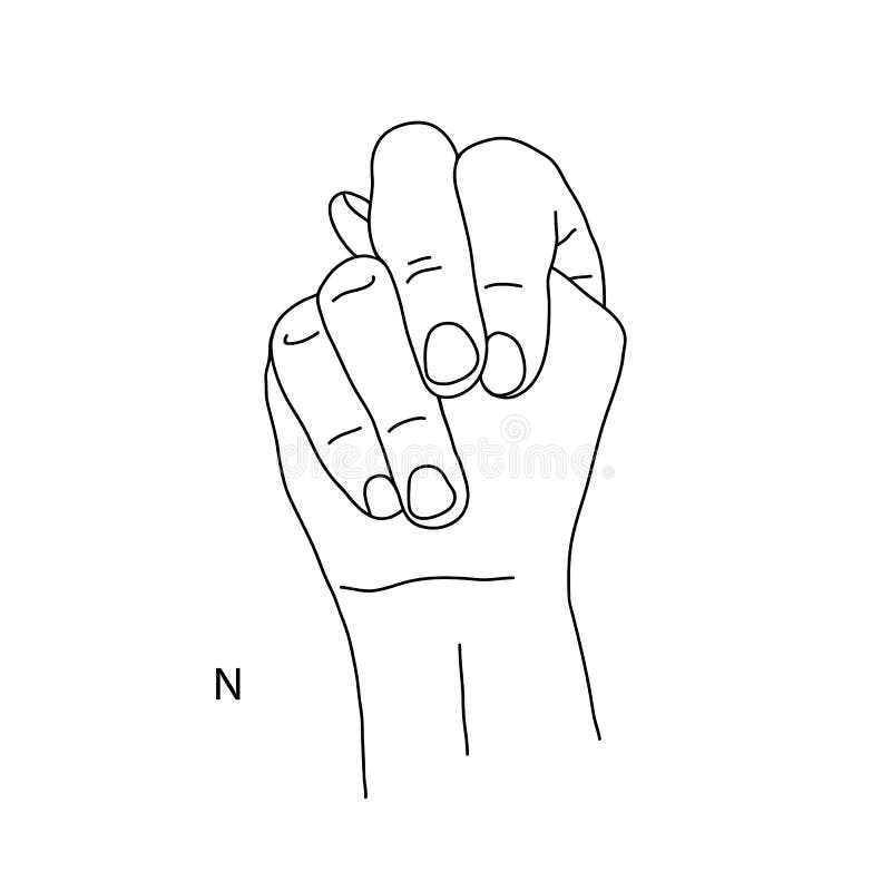 N Is The Fourteenth Letter Of The Alphabet In Sign Language. A Gesture In  The Shape Of A Fist With A Protruding Tip Of Stock Vector - Illustration Of  Fourteen, Language: 179297499