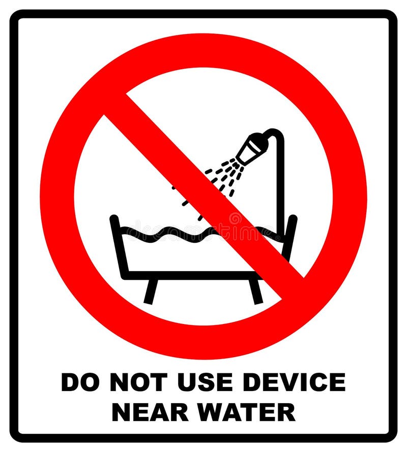 N'utilisez pas ce dispositif dans une baignoire, une douche, ou un signe rempli d'eau de réservoir Illustration de vecteur illustration de vecteur N'utilisez pas ce dispositif dans une baignoire, une douche, ou un signe rempli d'eau de réservoir Illustration de vecteur illustration de vecteur