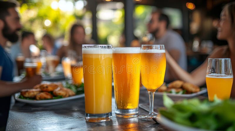 Na stoliku restauracji rzut zbliżeniowy pokazuje dwie szklanki napojów z lodem i talerzem jedzenia. zdjęcie royalty free