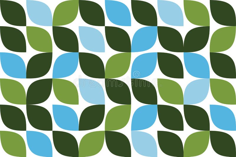 Seamless, abstract background pattern made with leaf like geometric shapes in flower abstraction. Modern vector art. Tones of green and blue colors on white background. Seamless, abstract background pattern made with leaf like geometric shapes in flower abstraction. Modern vector art. Tones of green and blue colors on white background