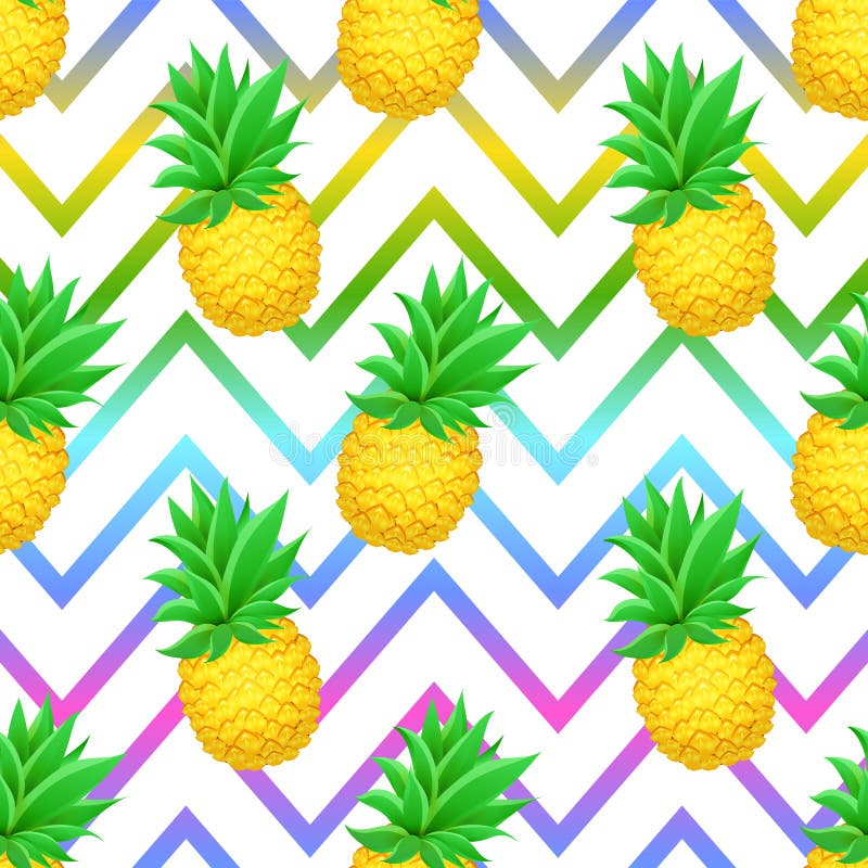 Naadloos ANANAS tropisch patroon op de geometrische achtergrond van de zigzaglijn vector illustratie Naadloos ANANAS tropisch patroon op de geometrische achtergrond van de zigzaglijn vector illustratie