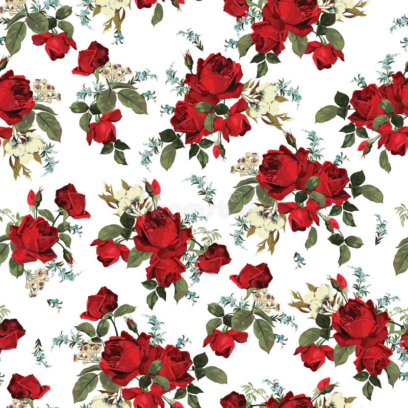 Naadloos bloemenpatroon met rode rozen op witte achtergrond